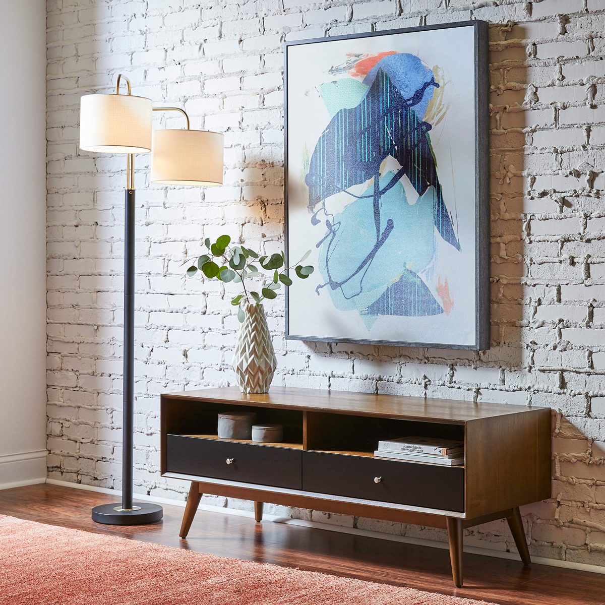 Amazon Brand – Rivet Mid-Century Modern Wood Media TV Console Coffee Table, 47"D, Walnut &amp; Black