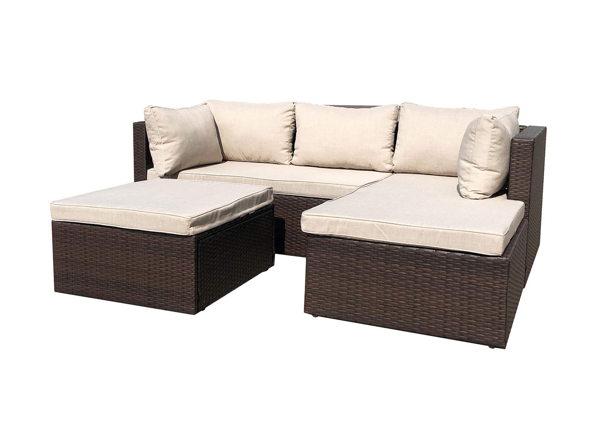 AmazonBasics 3 Piece Patio PE Wicker Rattan Corner Sofa Set