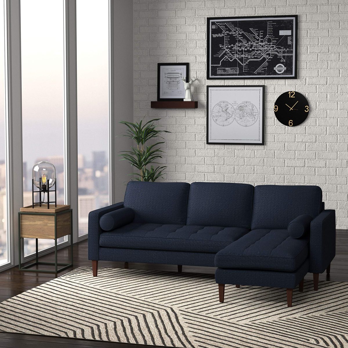 Amazon Brand – Rivet Aiden Mid-Century Sectional with Tapered Wood Legs, 86"W, Wathet Blue