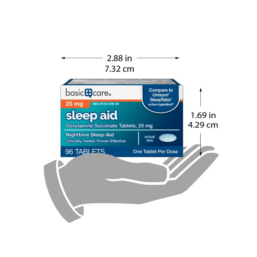 Amazon Basic Care Sleep Aid Tablets, Doxylamine Succinate Tablets, 25 mg, Nighttime Sleep Aid to Help You Fall Asleep, 96 Count