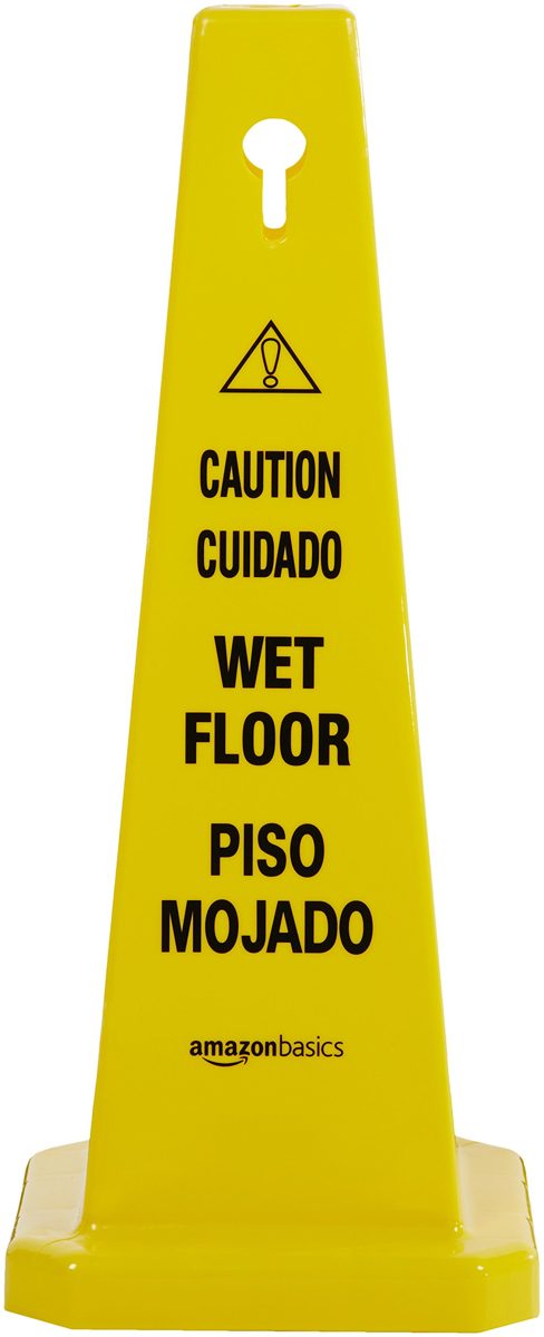 AmazonBasics Floor Safety Cone, 25-3/4-Inch - Caution Wet Floor, Bilingual - 6-Pack