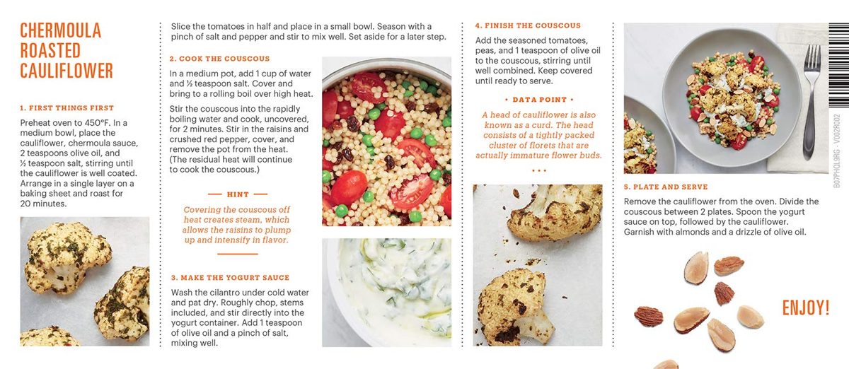 Amazon  Meal Kits, Chermoula Roasted Cauliflower with Pearl Couscous & Cilantro Yogurt Sauce , Serves 2