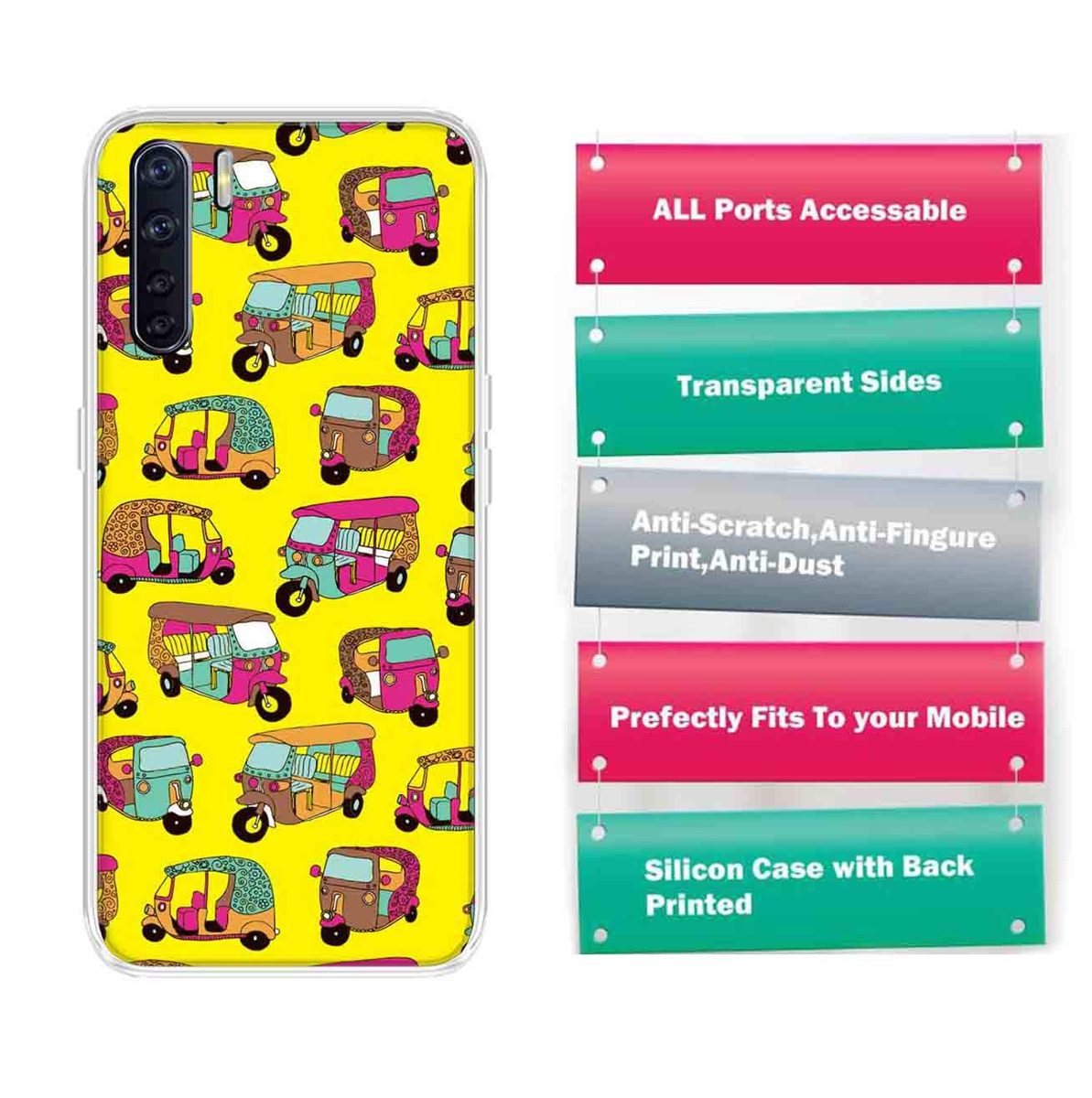 Amazon Brand - Solimo Designer Multicolor Auto Yellow Pattern Printed Soft Back Case Mobile Cover for Oppo F15
