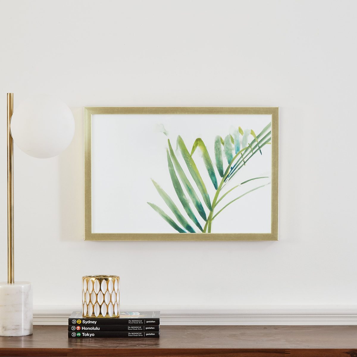 Rivet Modern Left Facing Palm Frond Leaf Print Framed Wall Art Décor