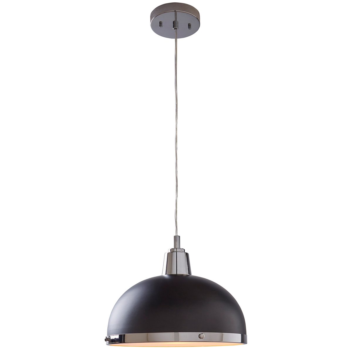 Amazon Brand – Rivet Mid-Century Modern Caf&eacute; Ceiling Pendant Light Chandelier Fixture, 10.75"W x 58.75" Cord, Matte Black and Chrome