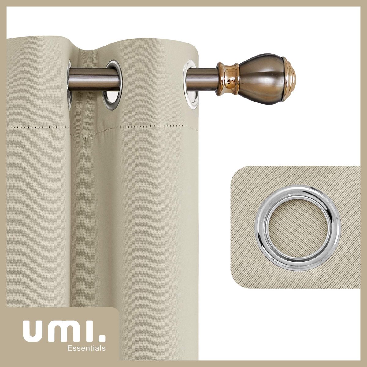 UMI by Amazon Blackout Curtains Thermal Insulated Window Curtains Eyelet Super Soft Window Treatment for Bedroom 46 x 90 Inch Beige 2 Panels