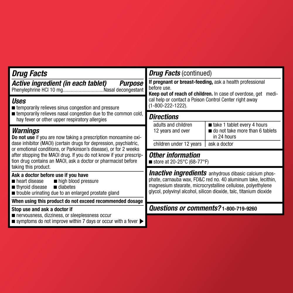 Amazon Basic Care Maximum Strength Nasal Decongestant PE, Phenylephrine HCl, 10 mg tablets. Nasal and Sinus Congestion, Sinus Pressure, 36 Count