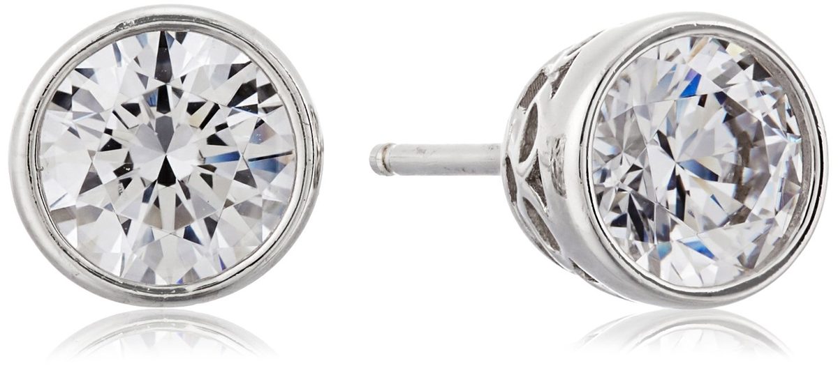 Plated Sterling Silver Swarovski Zirconia (1cttw) Bezel-Set Stud Earrings