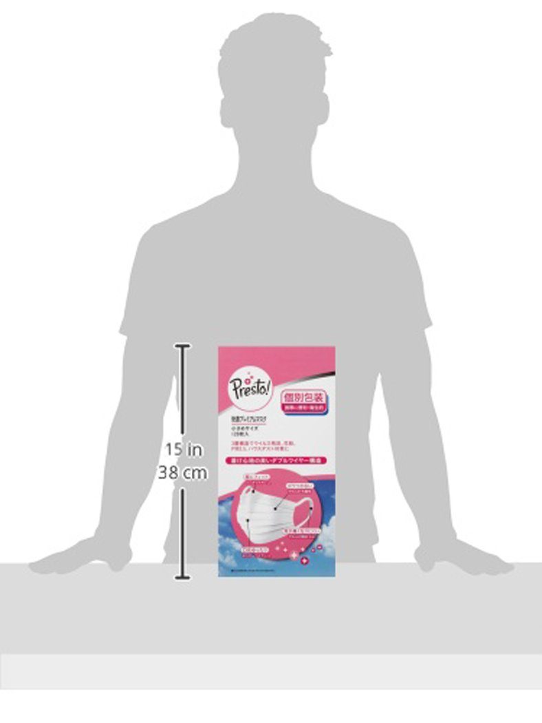 [Amazon Brand] Presto! Mask, Small, Individually Wrapped, 120 Sheets (40 Sheets x 3 Packs) for PM2.5
