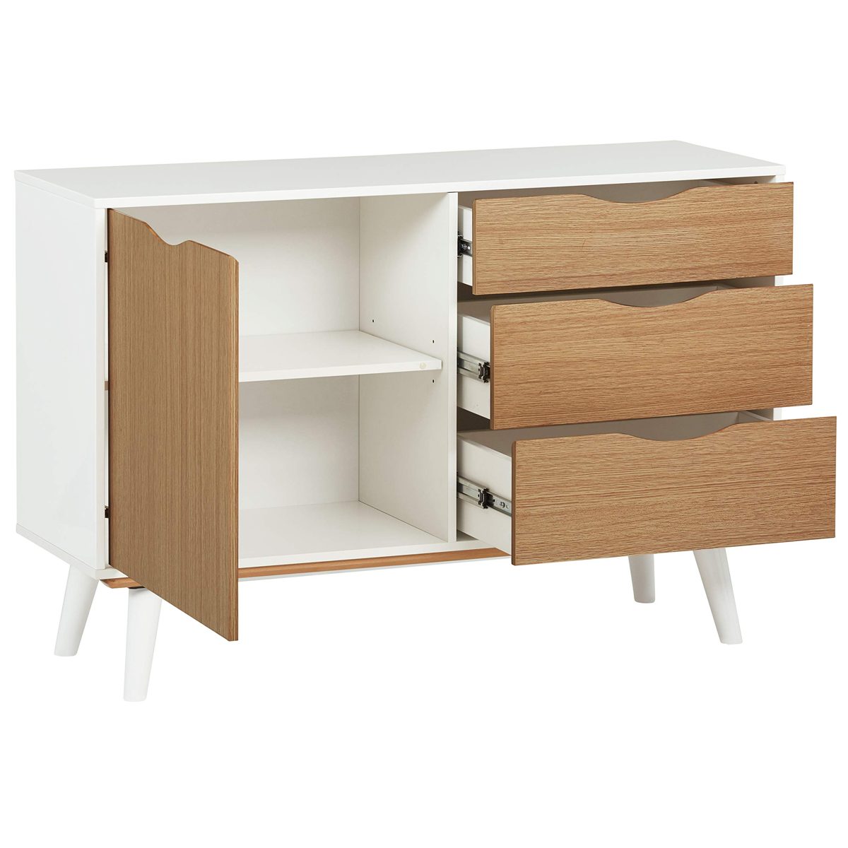 Amazon Brand – Rivet Campbell Mid-Century Media Console with Tapered Legs, 47"W, Dark Wood and White