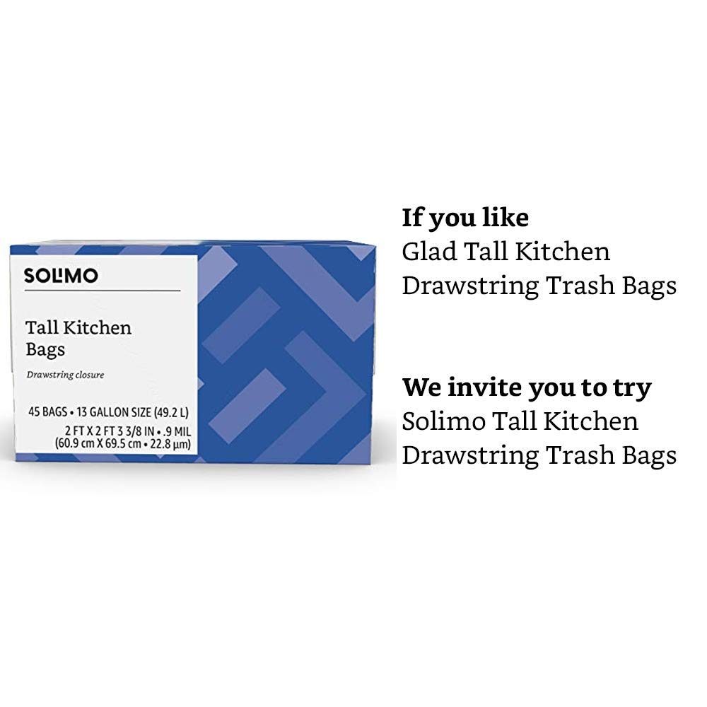 Amazon Brand - Solimo Tall Kitchen Drawstring Trash Bags, 13 Gallon, 45 Count & Solimo Sandwich Storage Bags, 300 Count