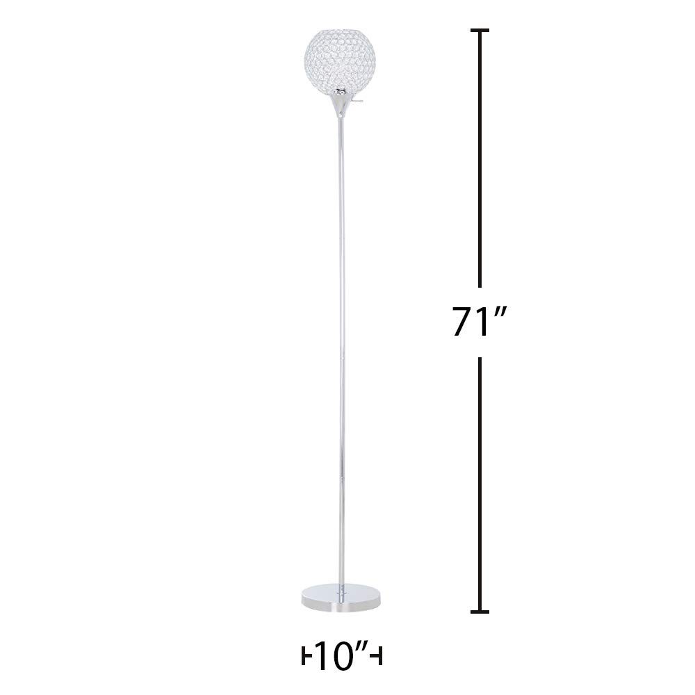 Amazon Brand – Rivet Modern Glam Glass Beads Torchiere Living Room Standing Floor Lamp With LED Light Bulb - 10 x 10 x 71 Inches, Chrome