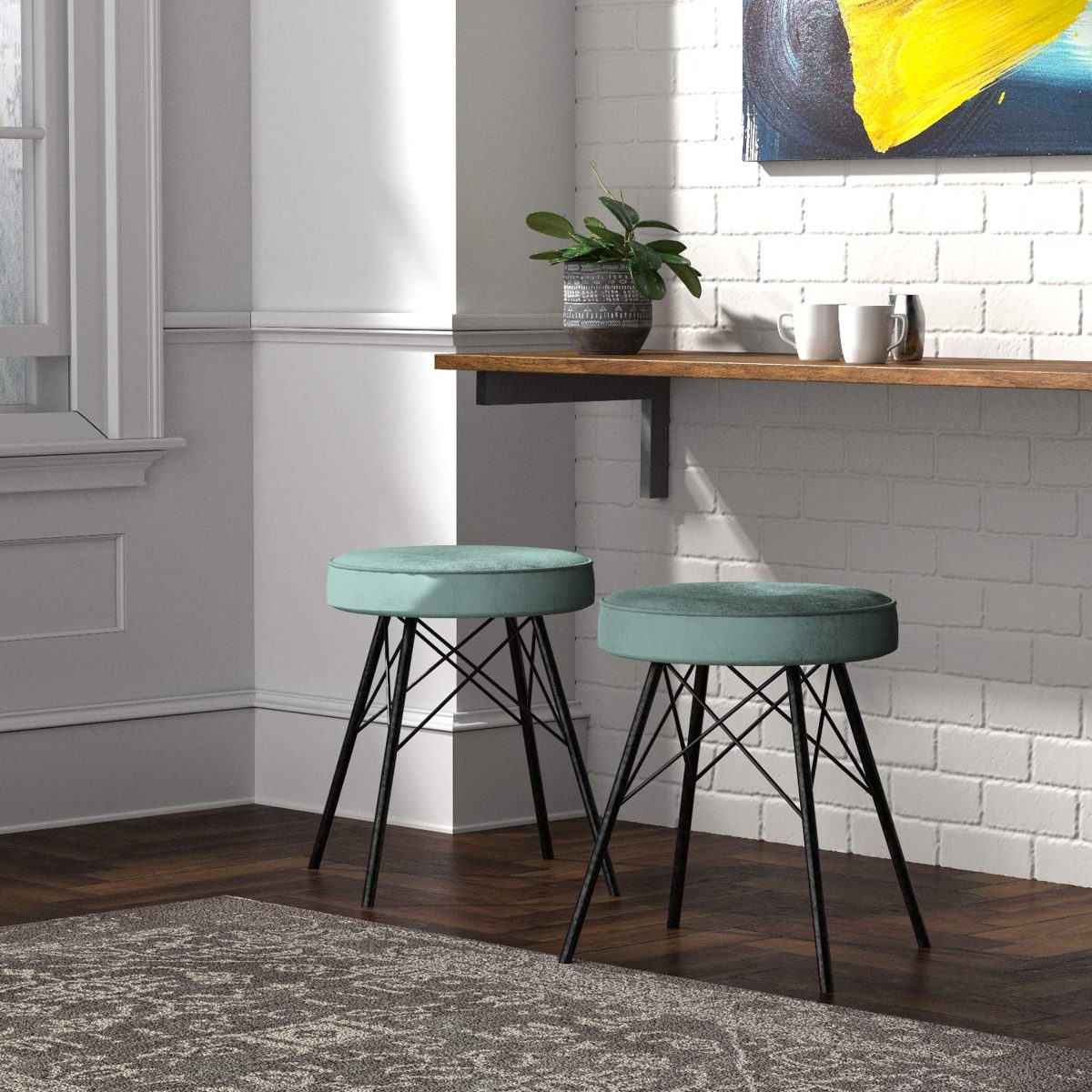 Rivet Stevie Mid-Century Modern Bar Stool, 30"H, Pack of 2, Blue