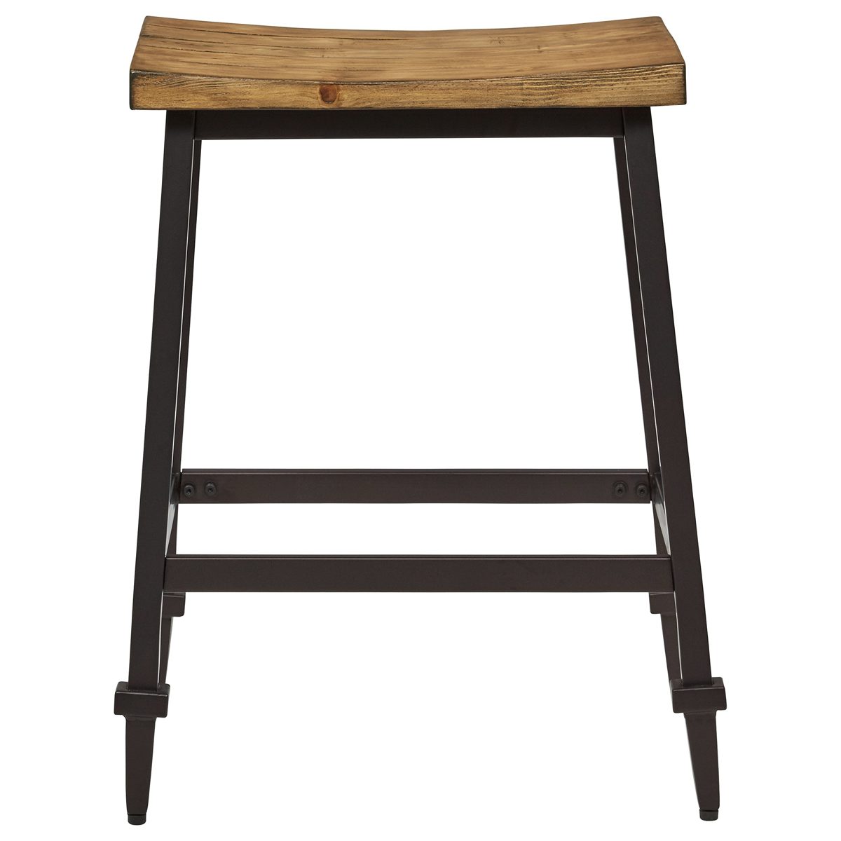 Amazon Brand – Stone & Beam Ariana Rustic Farmhouse Metal Bar Stool, Set of 2, 24.75"H, Brown Pine