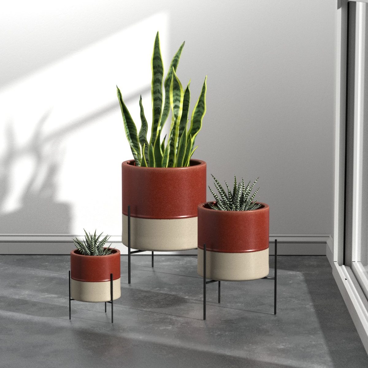 Amazon Brand – Rivet Mid-Century Ceramic Planter with Stand, 17"H, Salmon