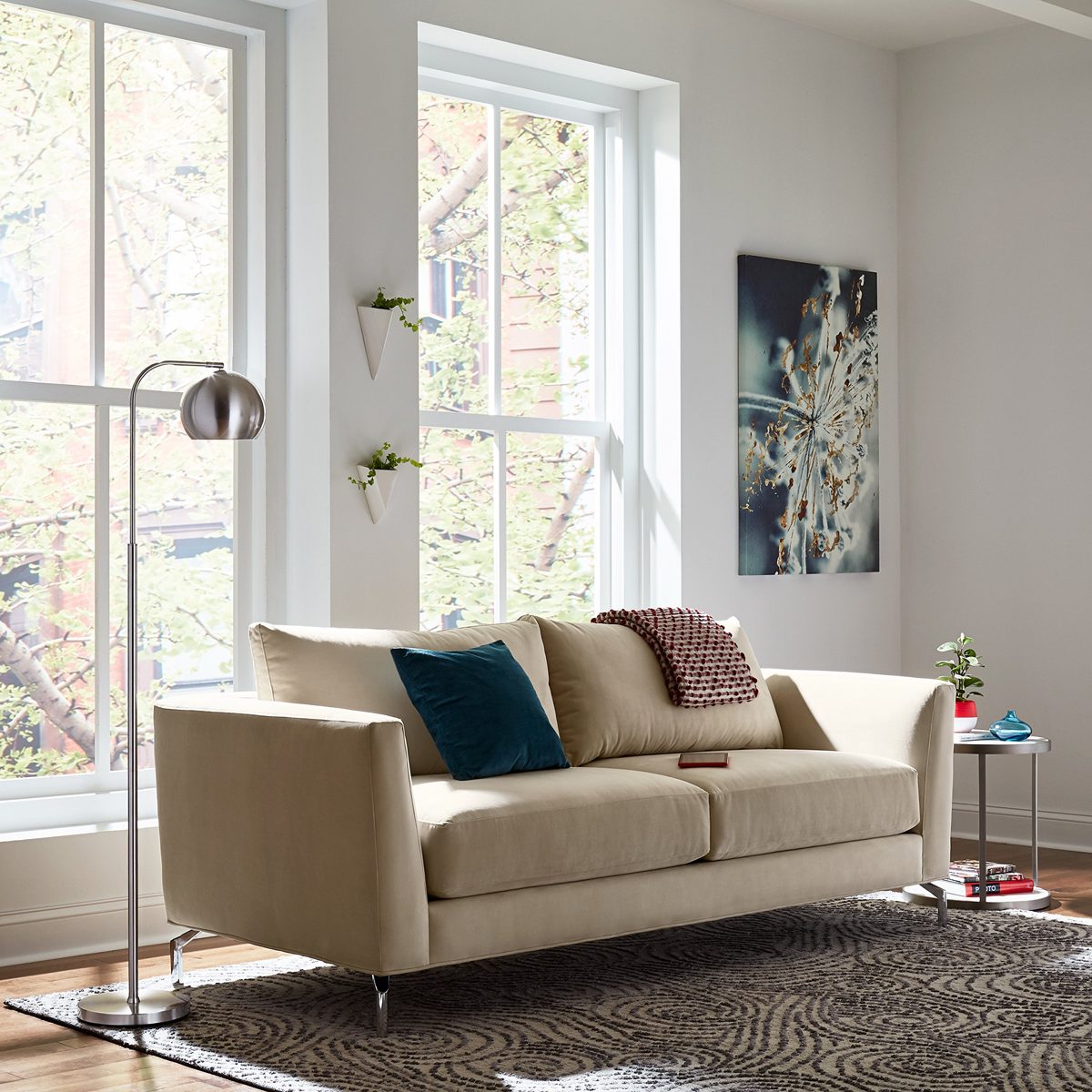 Amazon Brand – Rivet Adjustable Arm Mid-Century Modern Living Room Standing Floor Lamp - 59 Inches, Brushed Nickel