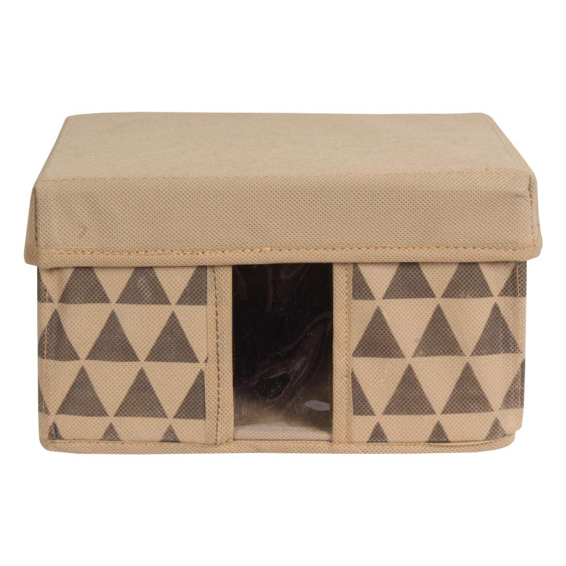 Amazon Brand - Solimo Printed Fabric Rectangular Storage Box, Large, Set of 3, Brown
