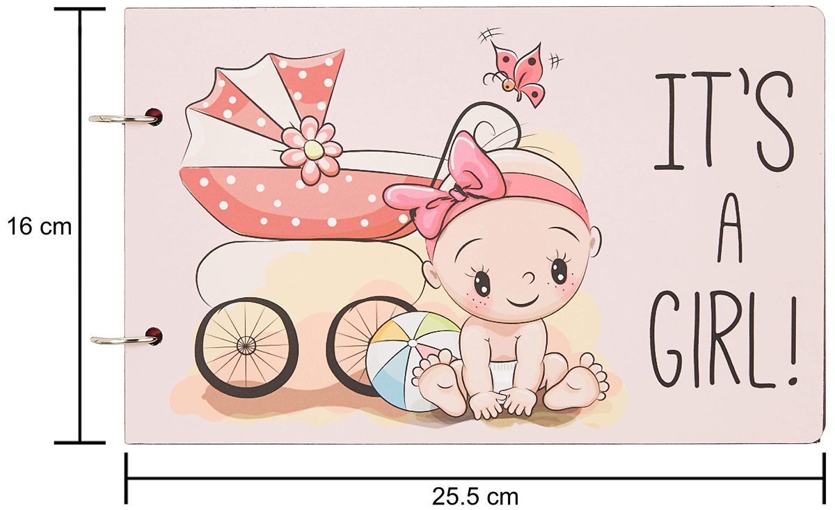 Amazon Brand - Solimo DIY 2 in 1 Printed Photo Album and Scrapbook, 25 x 16 cm, Girl