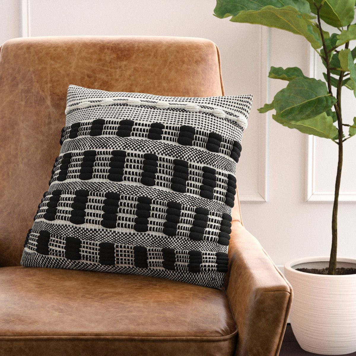 Amazon Brand – Rivet Modern 100% Cotton Tufted Contrast Decorative Throw Pillow, 17" x 17", Black White