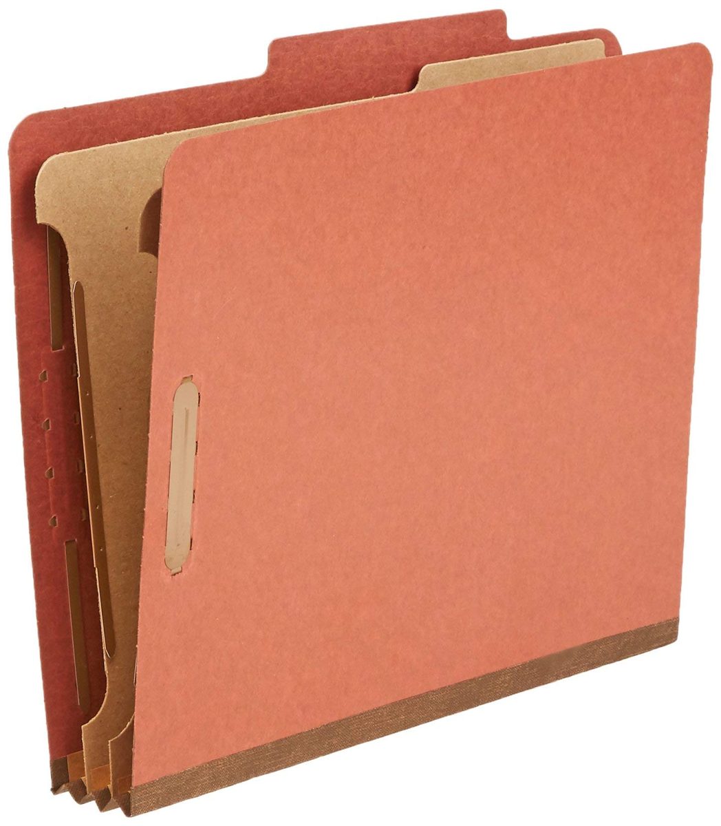 AmazonBasics Pressboard Classification File Folder with Fasteners, 2 Dividers, 2-Inch Expansion, Letter Size, Red, 10-Pack (Renewed)