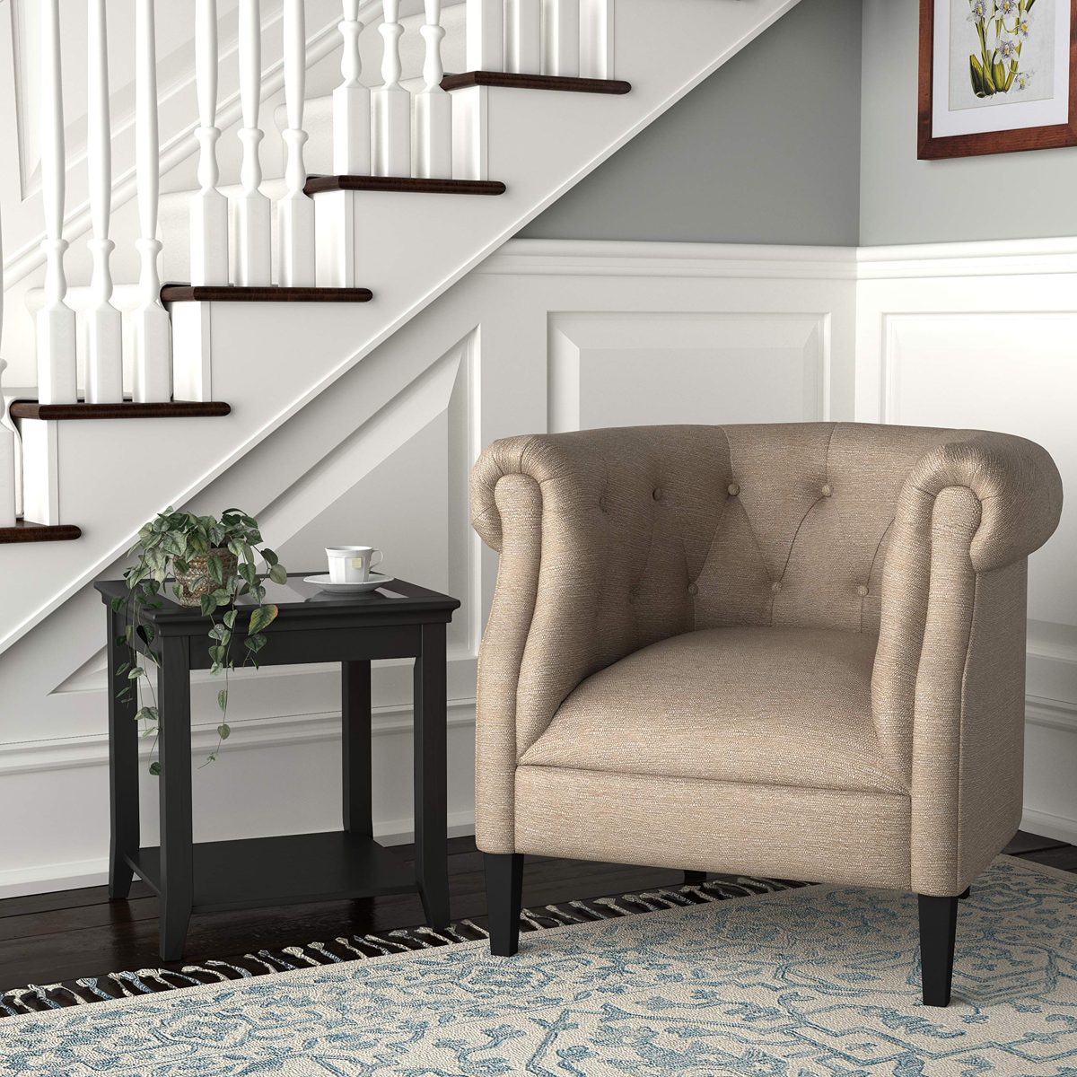 Amazon Brand – Ravenna Home Traditional End Table, 20"W, Black-Wood