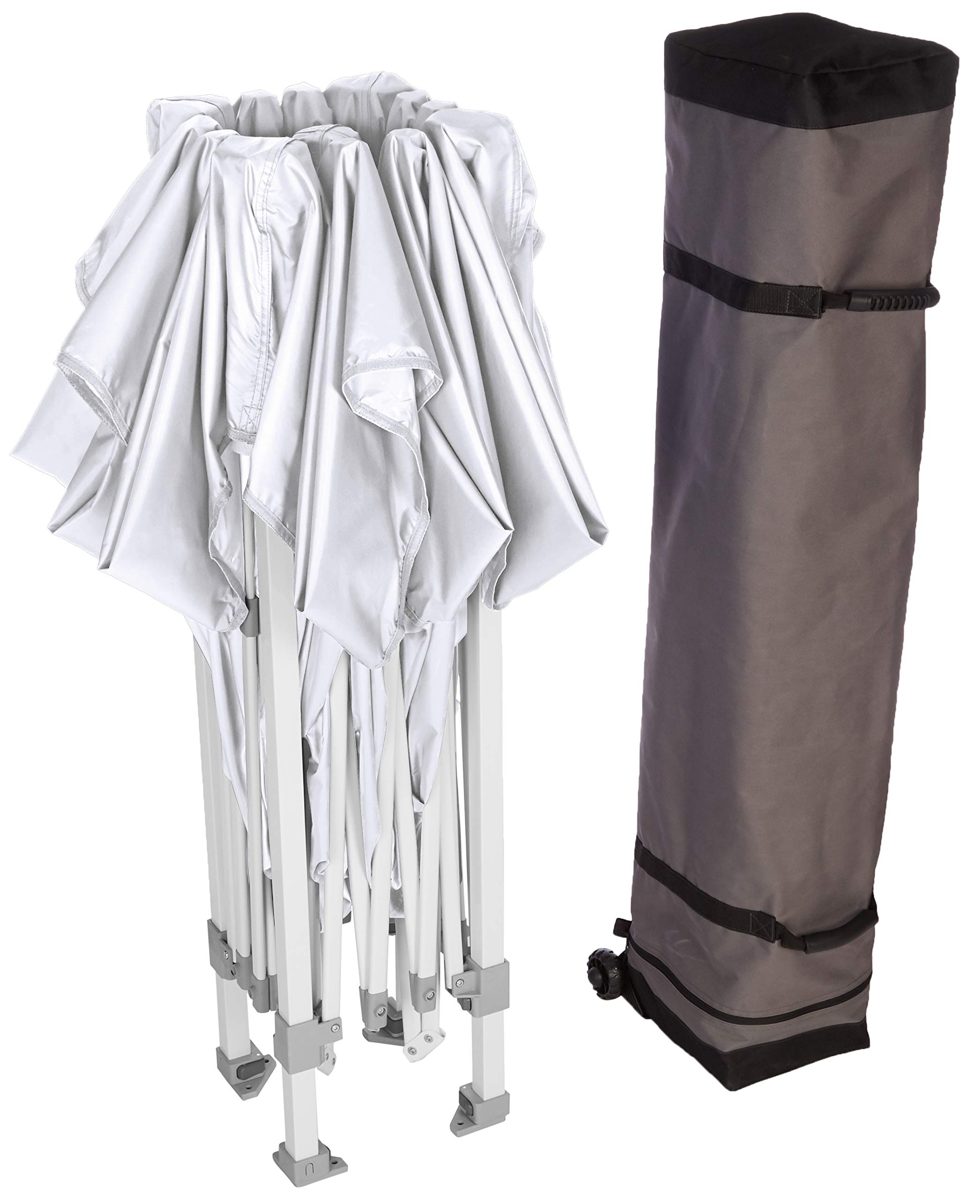 AmazonBasics Outdoor Pop Up Canopy, 10ft x 10ft with Wheeled Carry, 4-pk weight bag, White