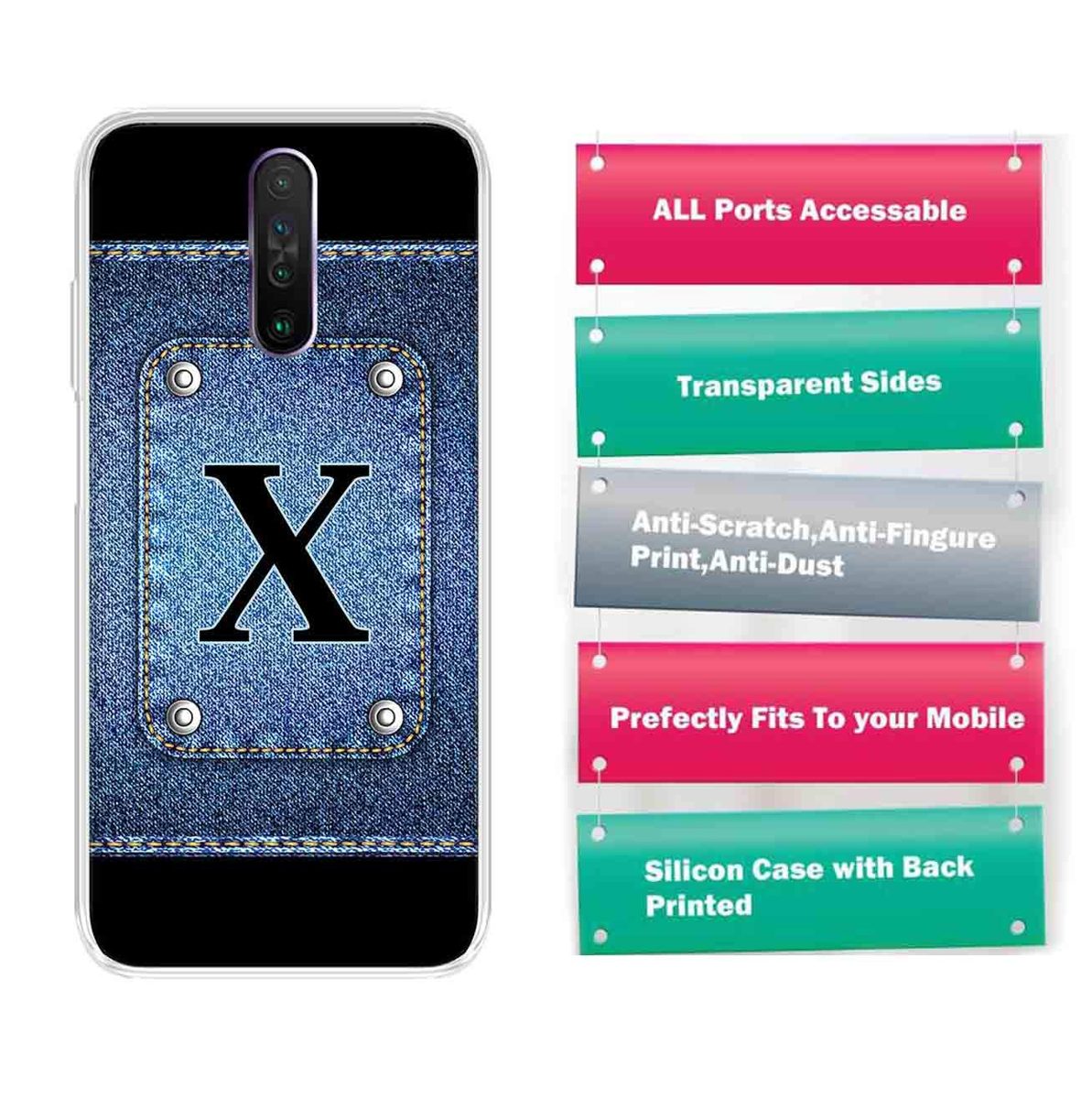 Amazon Brand - Solimo Designer Multicolor Button Jeans Alphabet-X Printed Soft Back Case Mobile Cover for Poco X2 / Xiaomi Redmi K30