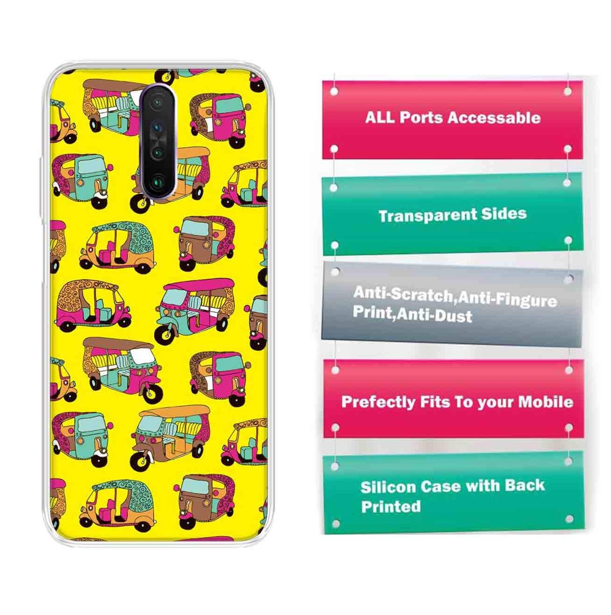 Amazon Brand - Solimo Designer Multicolor Auto Yellow Pattern Printed Soft Back Case Mobile Cover for Poco X2 / Xiaomi Redmi K30