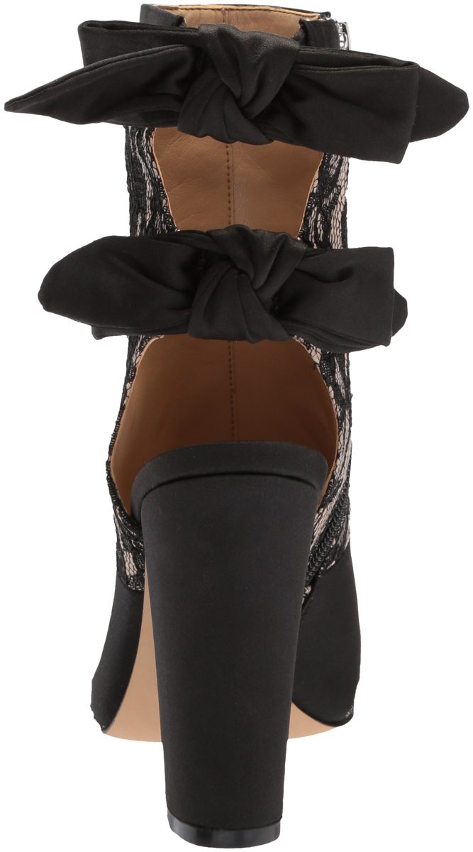 The Fix Amazon Brand Women's Phoebe Open Toe Block Heel Bootie with Bow Detail Ankle Boot, Black/Nude Lace, 11 B US