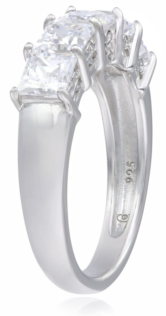 Platinum-Plated Sterling Silver Princess-Cut 5-Stone Ring made with Swarovski Zirconia (2 cttw), Size 6