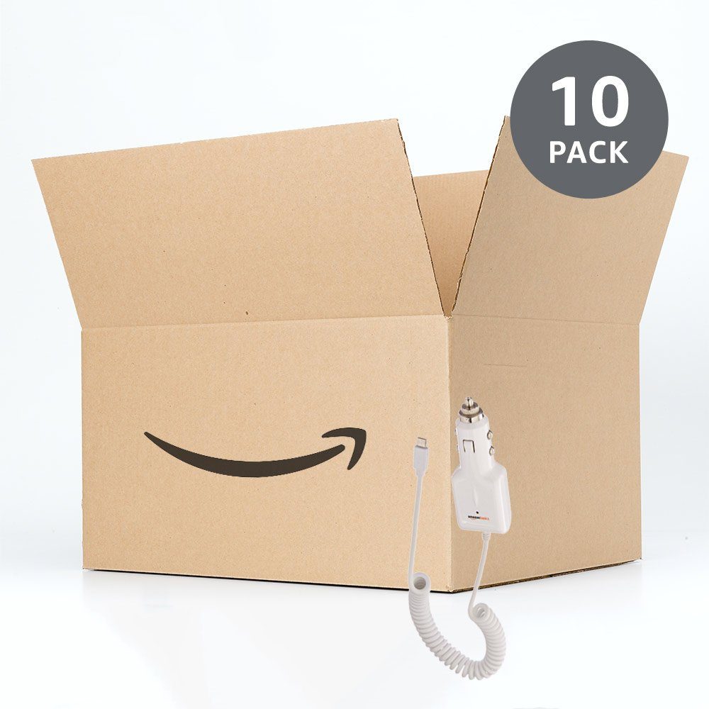 AmazonBasics Micro USB Universal Car Charger for Android - Coiled Cable, White, 10-Pack