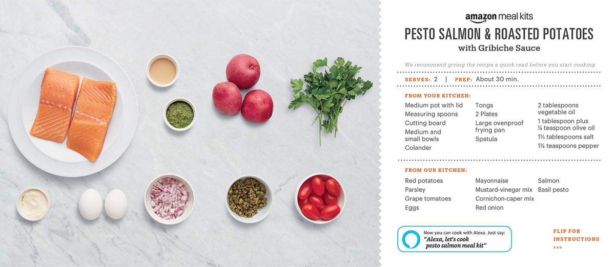 Amazon Meal Kits,Pesto Salmon & Roasted Potatoes with Gribiche Sauce, Serves 2