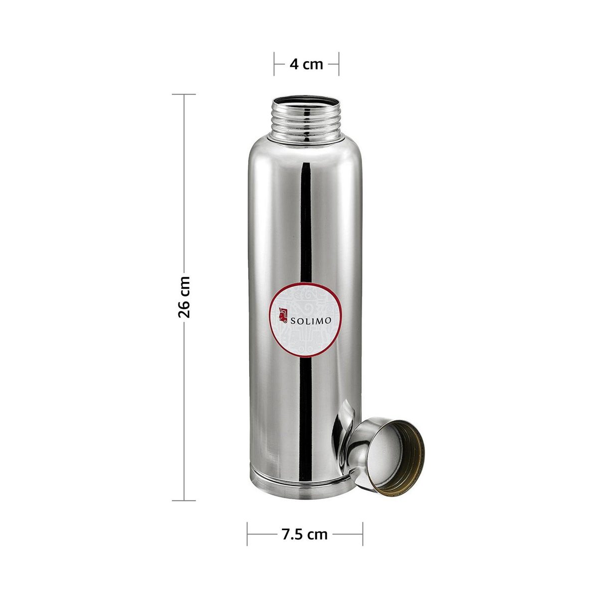 Amazon Brand - Solimo Regal Stainless Steel Fridge Bottle, 900 ml, Set of 1