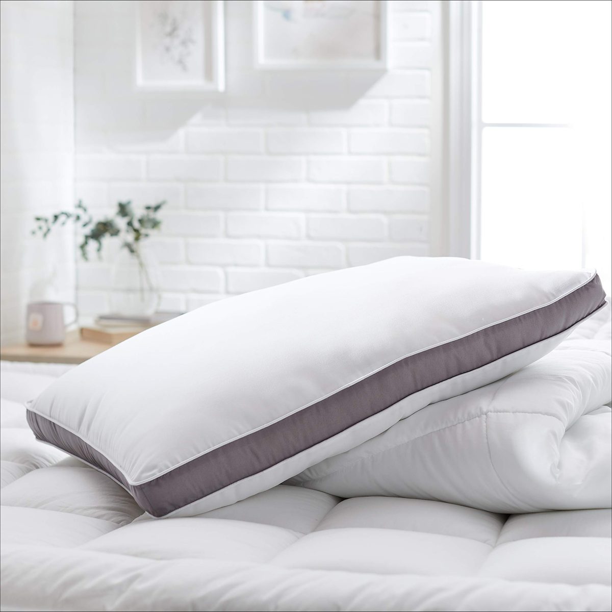 AmazonBasics Down-Alternative Gusseted Pillows with Microfiber Shell, 2-Pack