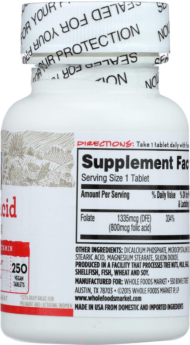 365 Everyday Value, Folic Acid 800mcg, 250 ct