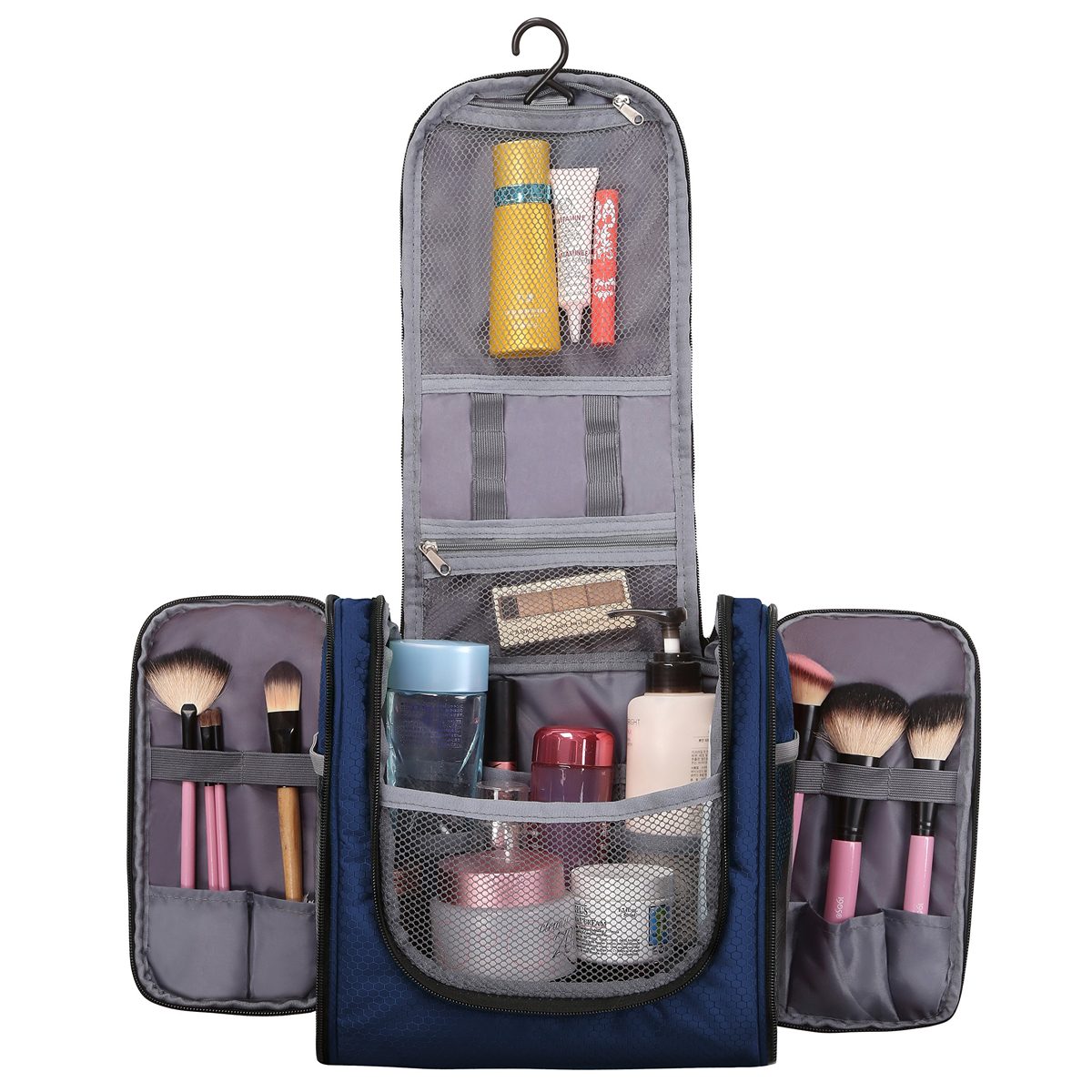 Eono Essentials Large Cosmetics Bag for Men &amp; Women - for Make-Up, Cosmetics, Shaving &amp; Travel Accessories, Personal Items - Hanging Toiletry Set, Make-Up Organiser Blue