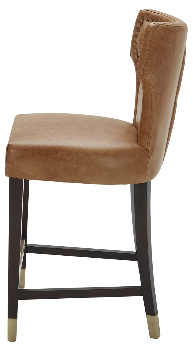 Amazon Brand – Stone & Beam Leather Counter-Height Barstool with Brass Nailhead Trim, 39"H, Cognac