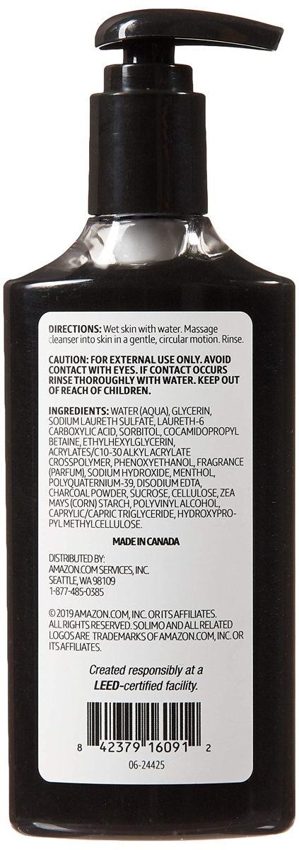 Amazon Brand - Solimo Charcoal Cleanser, 6.7 fl. Oz (Pack of 4)