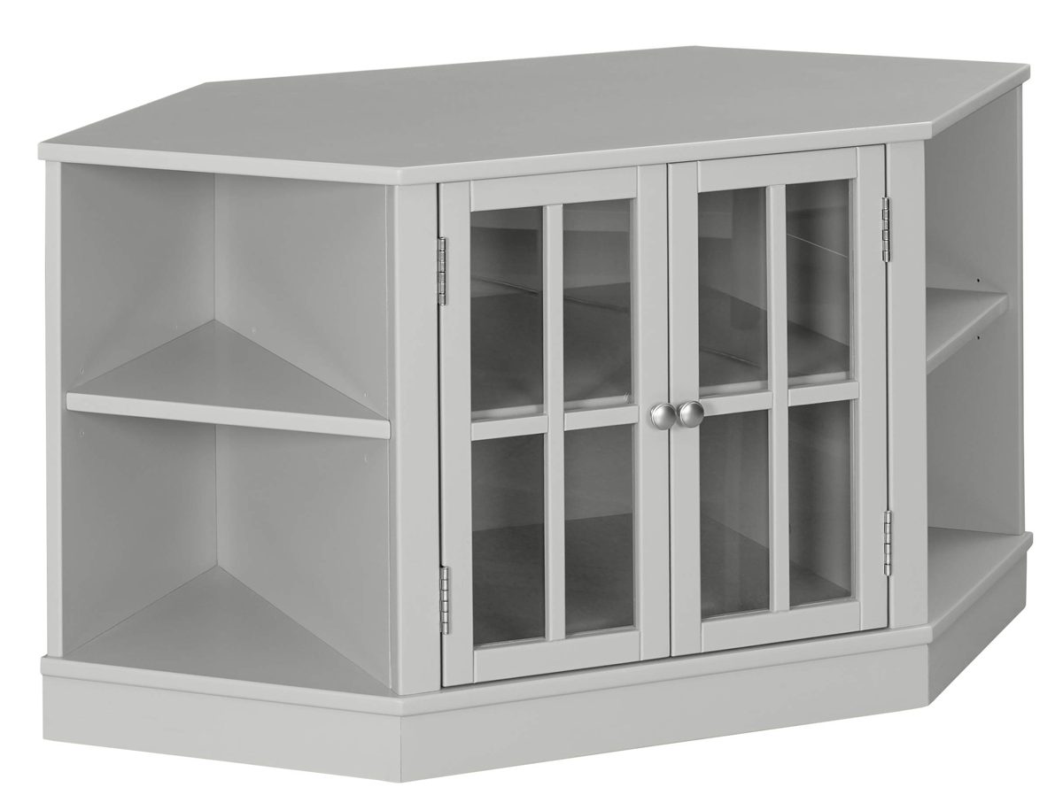 Amazon Brand – Ravenna Home Westly Corner Glass Cabinet Storage TV Media Entertainment Stand, 52"W, Grey