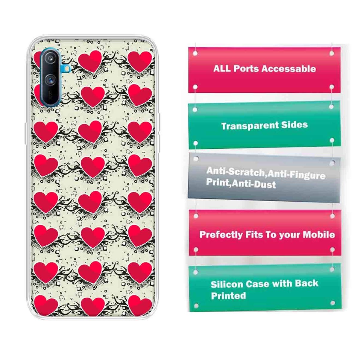 Amazon Brand - Solimo Designer Multicolor Red Heart Design Printed Soft Back Case Mobile Cover for Realme C3