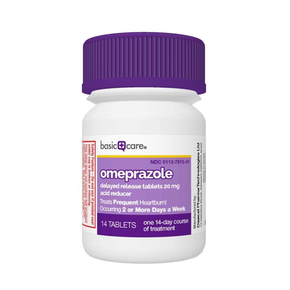 Amazon Basic Care Omeprazole Delayed Release Tablets 20 mg, Acid Reducer, treats frequent heartburn, 14 Count