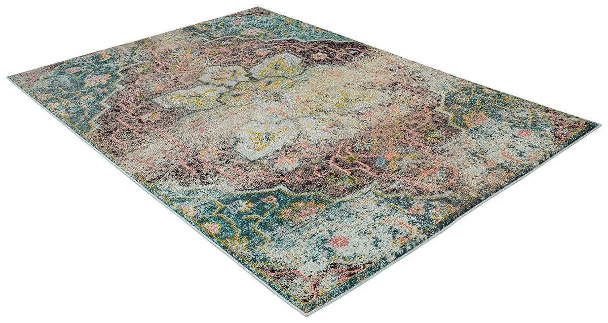 Amazon Brand – Rivet Distressed Floral Medallion Rug, 5'3" x 7'7", Aqua