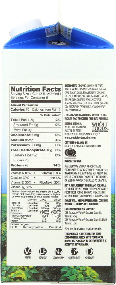 365 Everyday Value, Organic Light Soymilk Vanilla, 64 fl oz