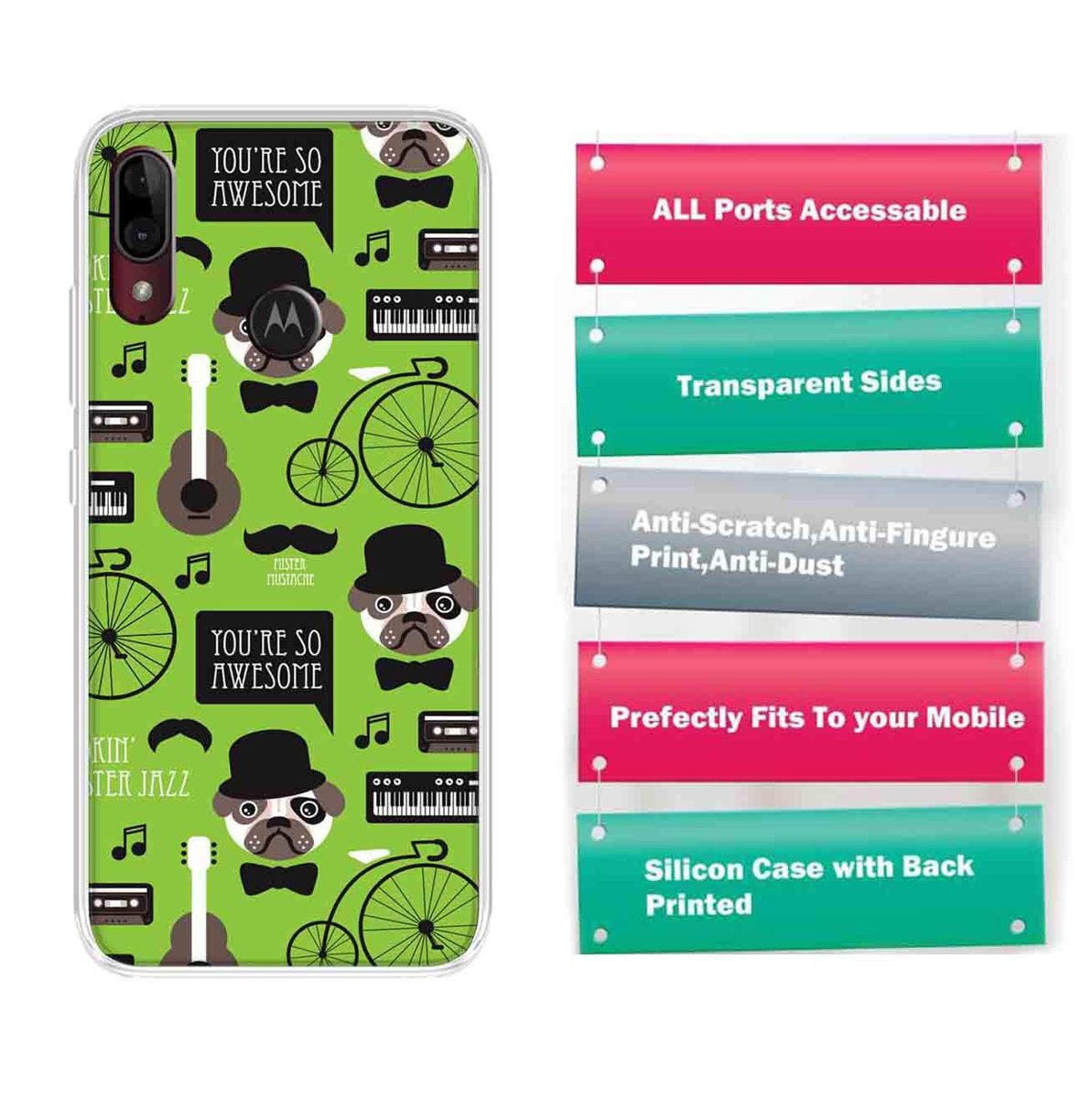 Amazon Brand - Solimo Designer Multicolor Bicycle Green Pattern Design Printed Soft Back Case Mobile Cover for Motorola Moto E6s / Motorola Moto E6 Plus