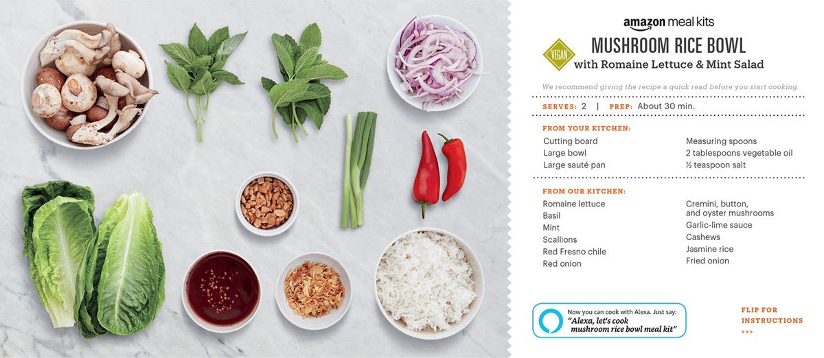 Amazon Meal Kits, Mushroom Rice Bowl with Romaine Lettuce & Mint Salad