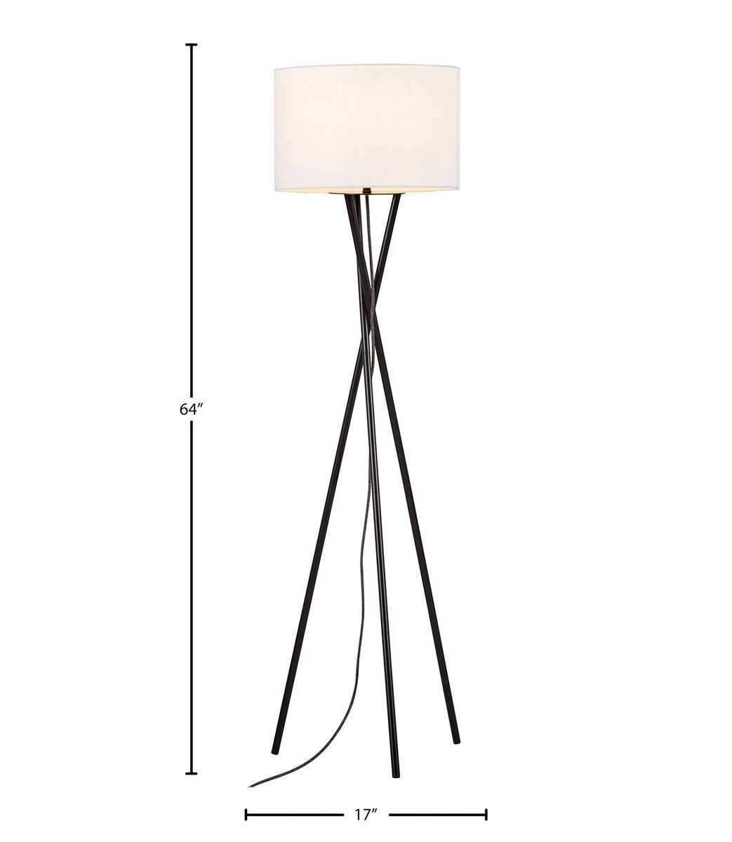 Rivet Mid Century Modern Tripod Living Room Floor Lamp With Light Bulb And Linen Shade - 64 Inches , Black