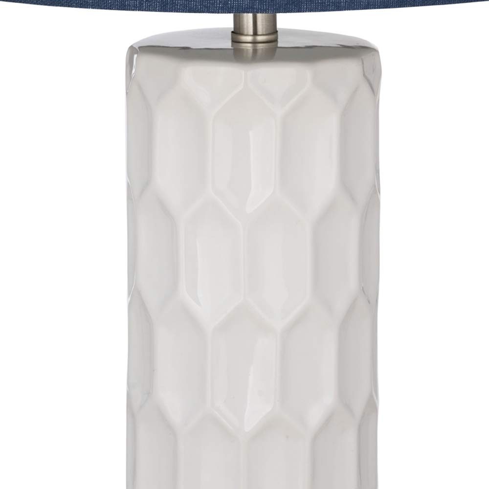 Amazon Brand – Ravenna Home Mid Century Modern White Ceramic Table Lamp With LED Light Bulb - 21 Inches, Blue Linen Shade
