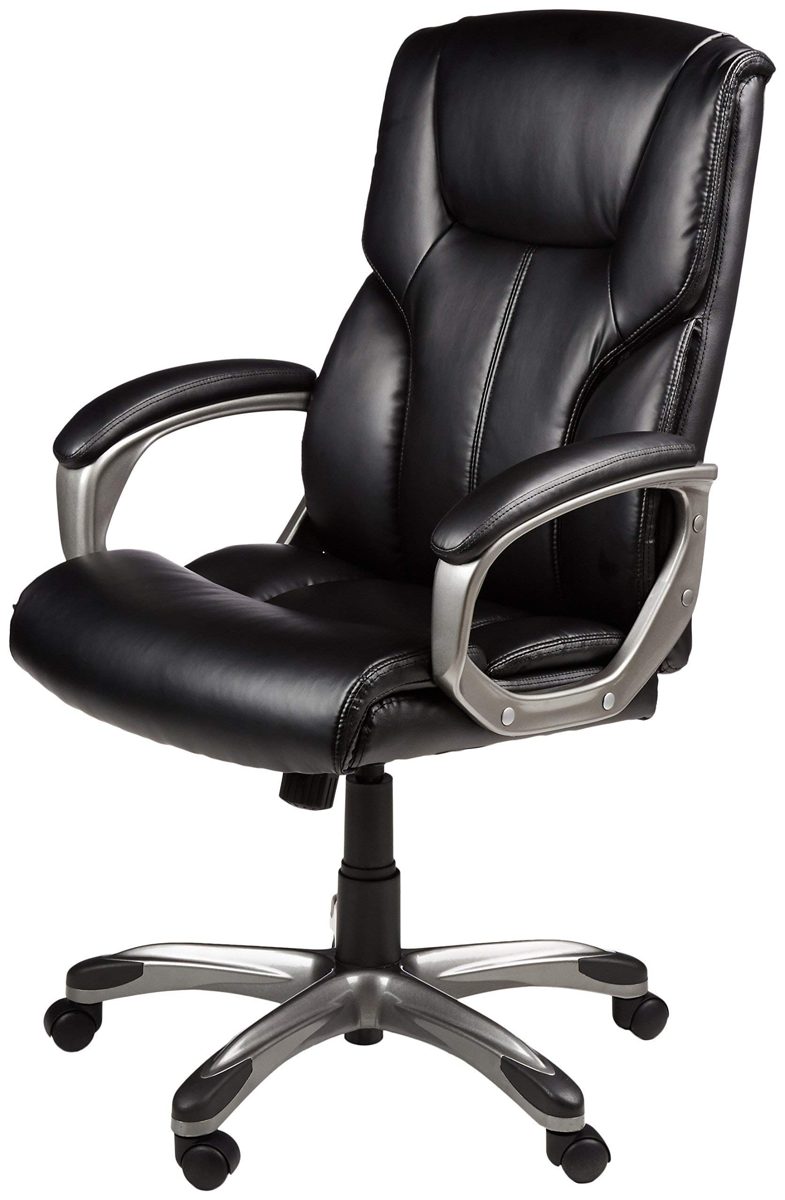AmazonBasics High-Back Executive Swivel Chair - Black with Pewter Finish (Renewed)
