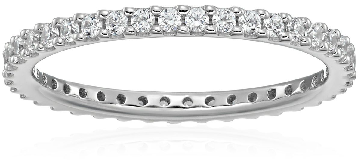 Platinum-Plated Sterling Silver All-Around Band Ring set with Round Swarovski Zirconia (1/2 cttw), Size 6