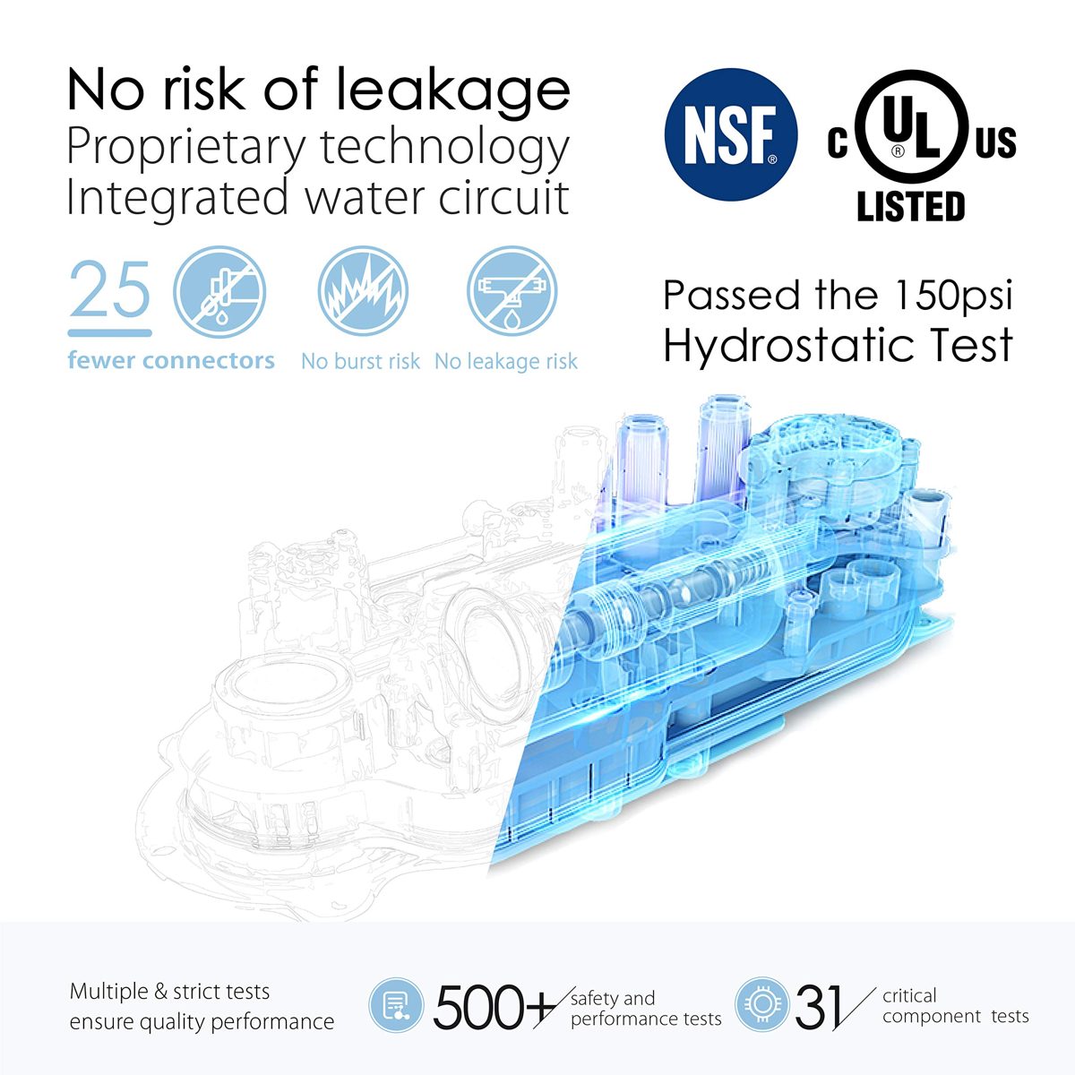 Waterdrop RO Reverse Osmosis Drinking Water Filtration System, NSF Certified, TDS Reduction, 400 GPD Fast Flow, Tankless, Compact, Smart Faucet, 1:1 Drain Ratio, UL Listed Power, USA Tech, WD-G3-W